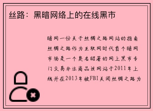 丝路：黑暗网络上的在线黑市